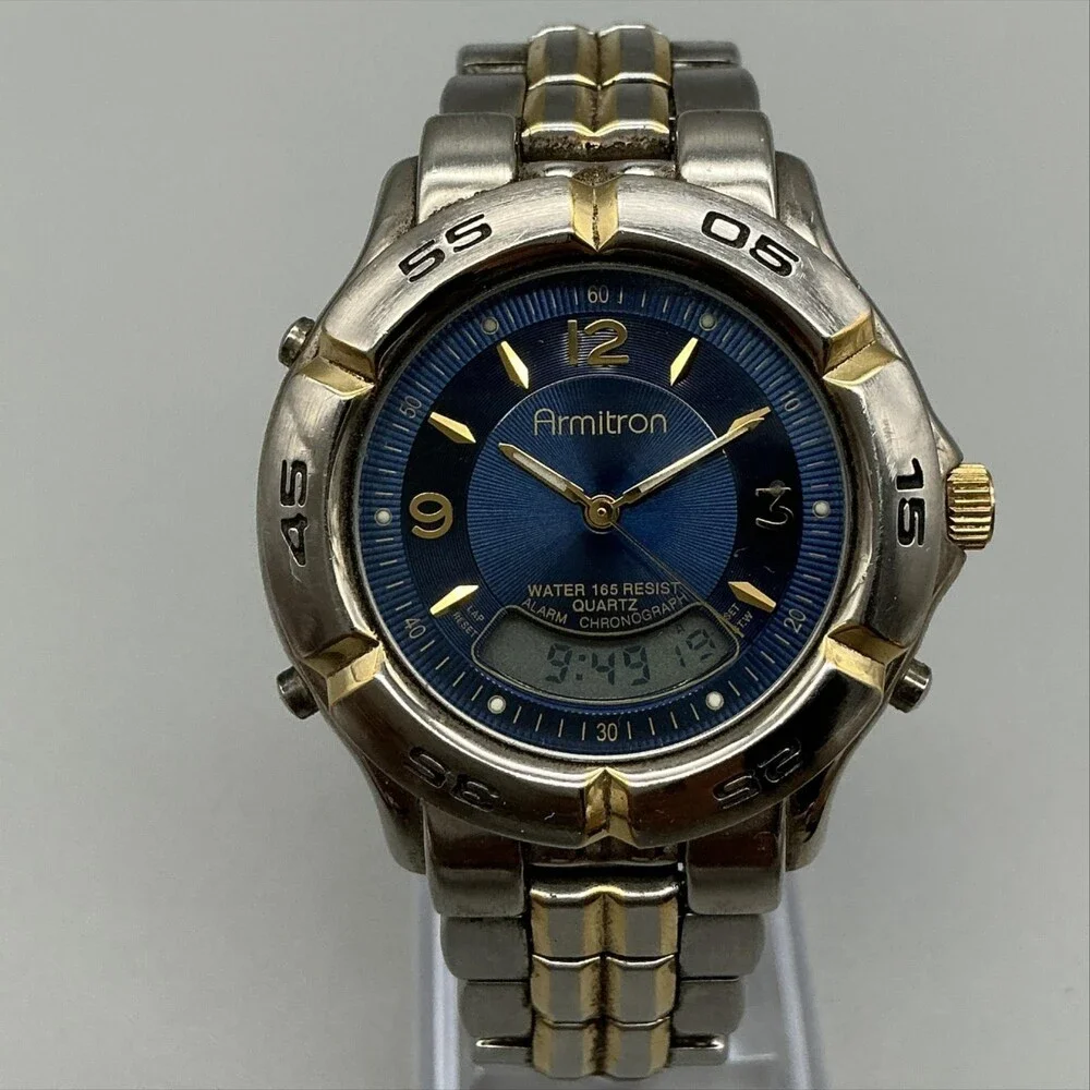 Armitron 20/4214-43 Mens Watch 39mm Blue Dial Two Tone Bracelet New Battery 7